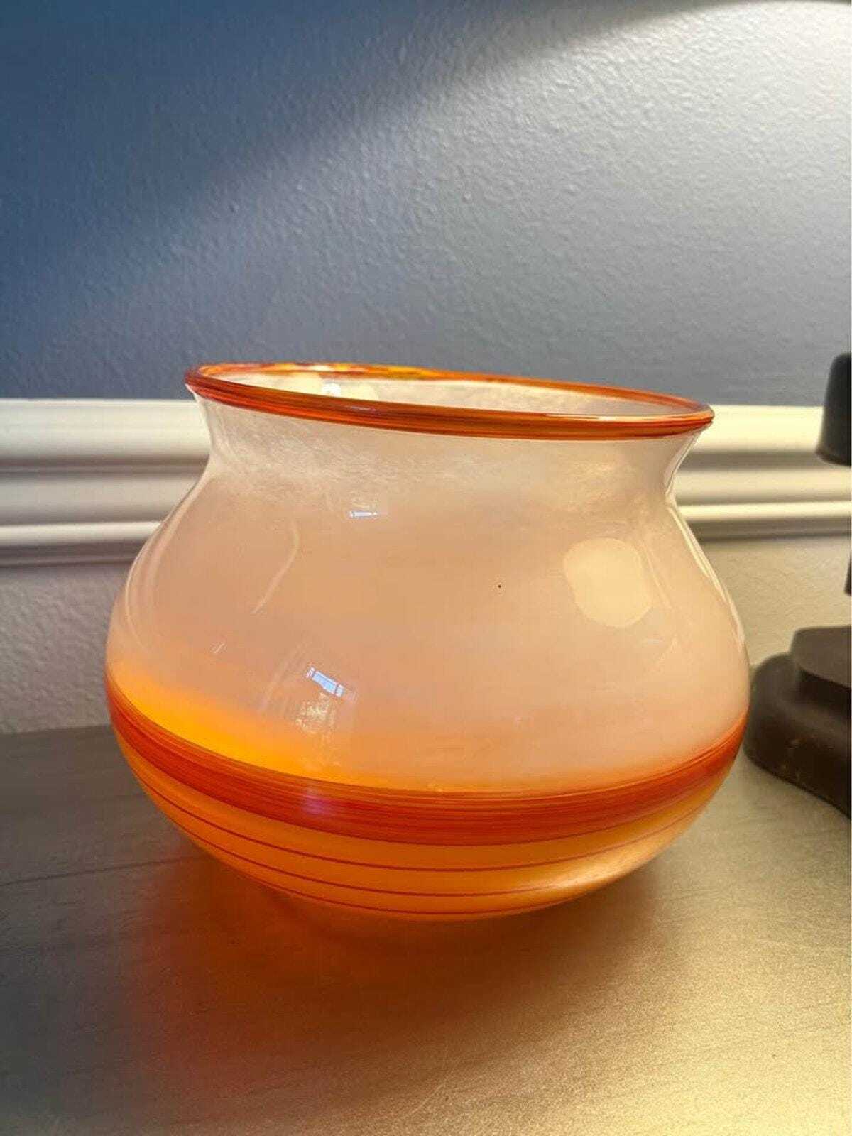Vintage 2002 Callahan McVay Studio Art Glass Hand Blown Orange Swirl Vessel