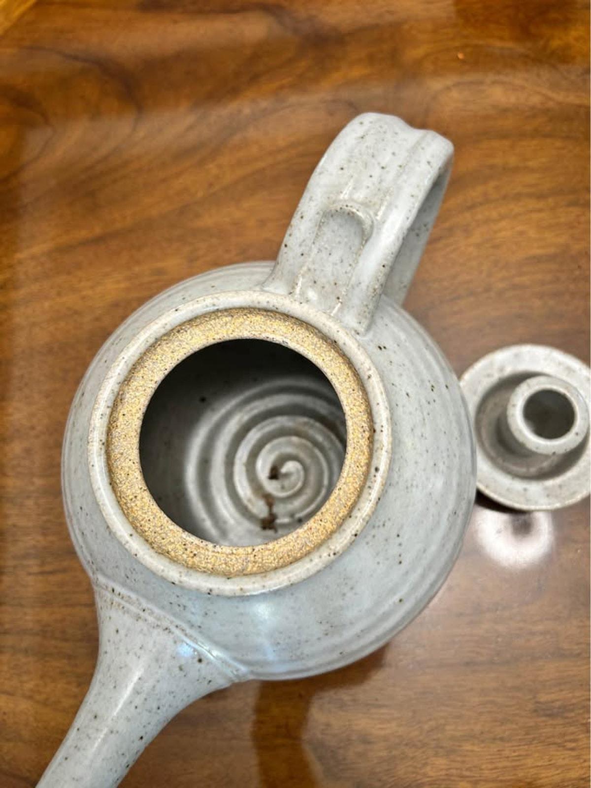 Vintage Bruno Kark Studio Pottery Teapot Ribbed Stoneware With Elongated Spout