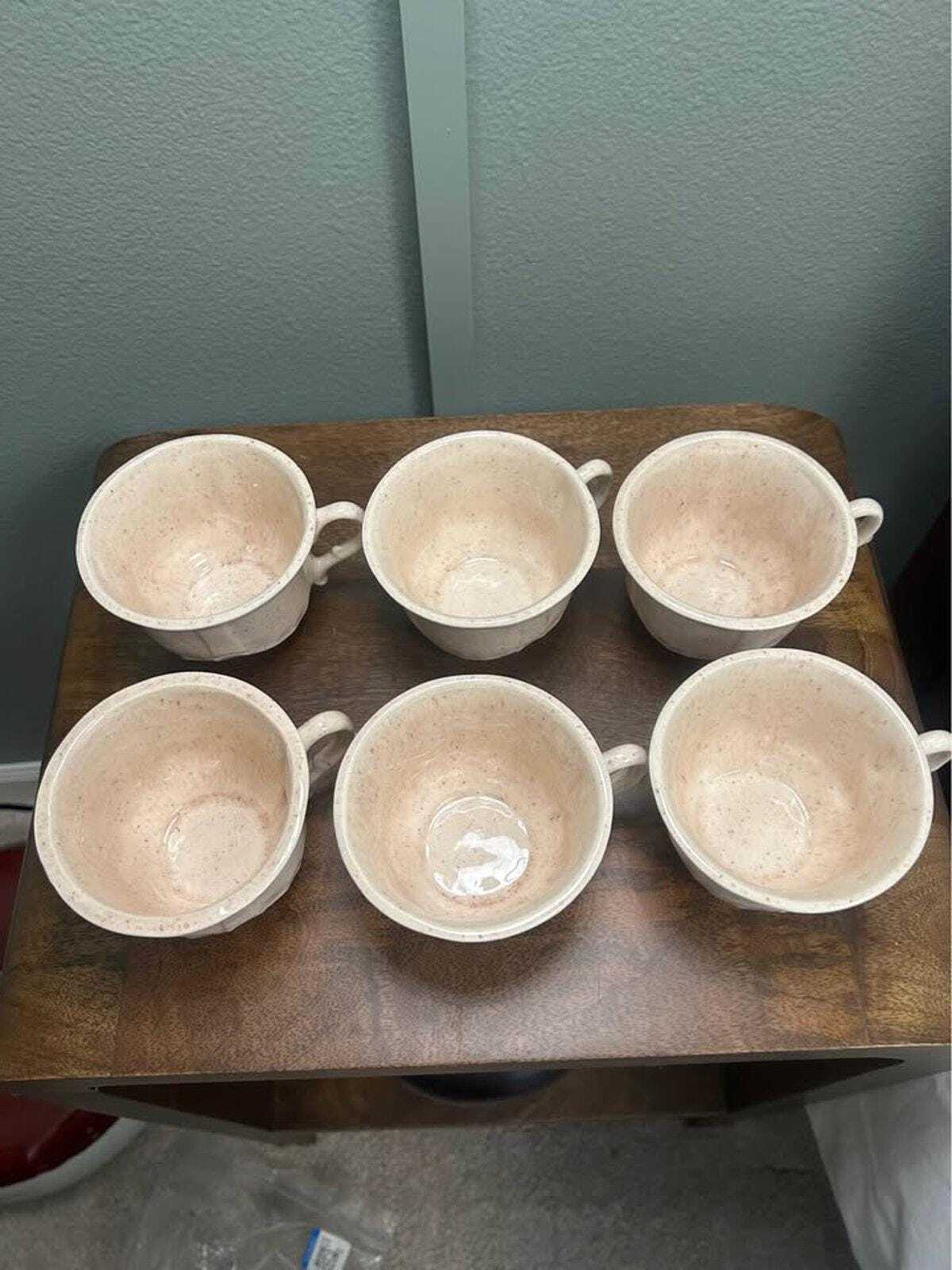 Vintage Studio Pottery Mugs – Set of 6 Speckled Stoneware Coffee Cups (1982)
