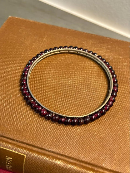 Victorian Bohemian Garnet Bangle in Gold-Washed Tombak