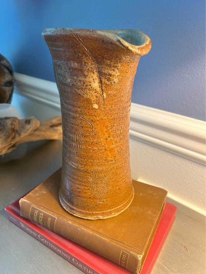 Vintage Tad Demsey Studio Pottery Tall Pitcher Hand Thrown Stoneware Combed Jug