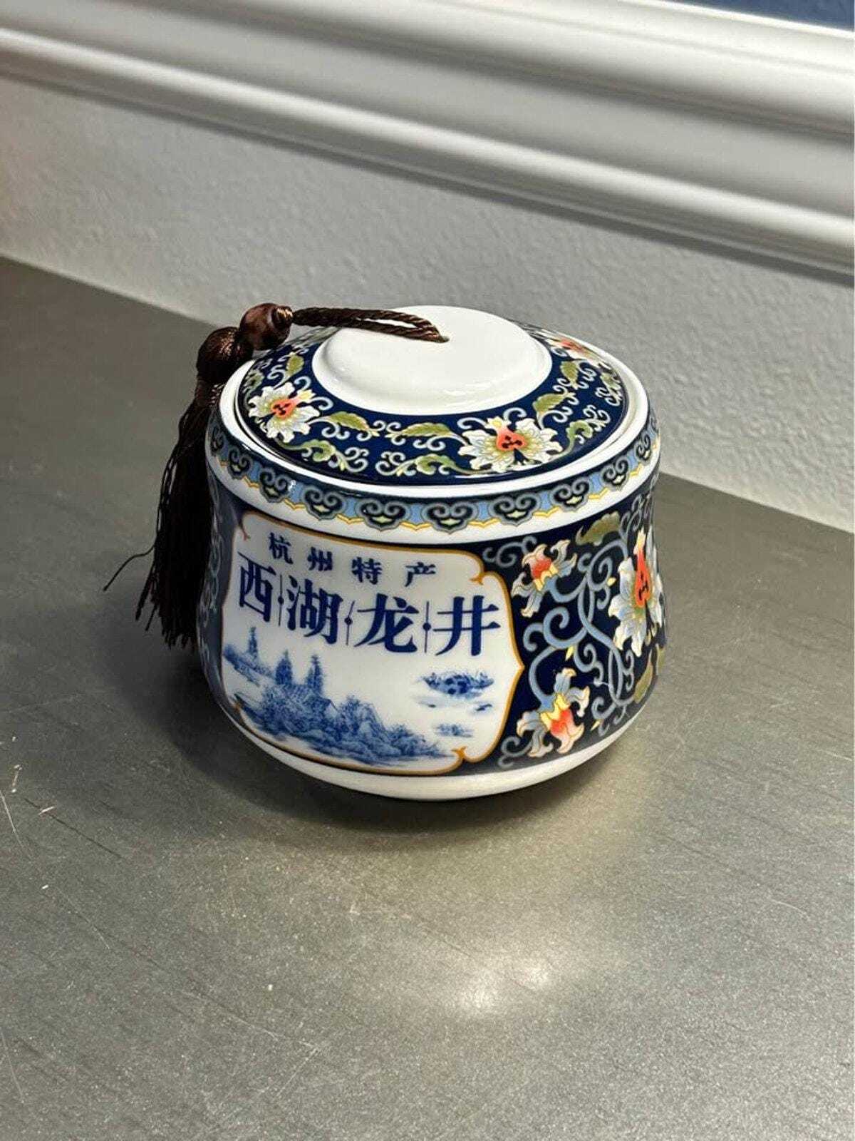 West Lake Longjing Porcelain Tea Caddy