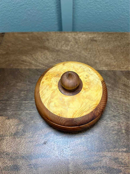 Studio-Signed "WK" Hand-Turned Burl and Cedar Lidded Vessel