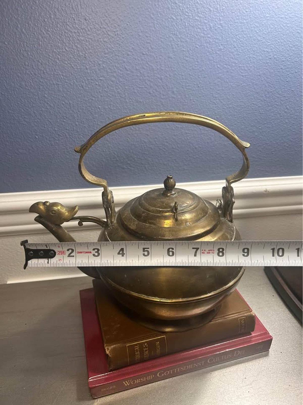 Antique Engraved Brass Teapot, Bird Head Spout, Sumatran Minangkabau Ceremonial Kettle