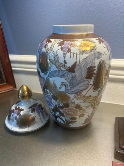 Antique Meiji Period Kutani Porcelain Ginger Jar – Wisteria and Crane