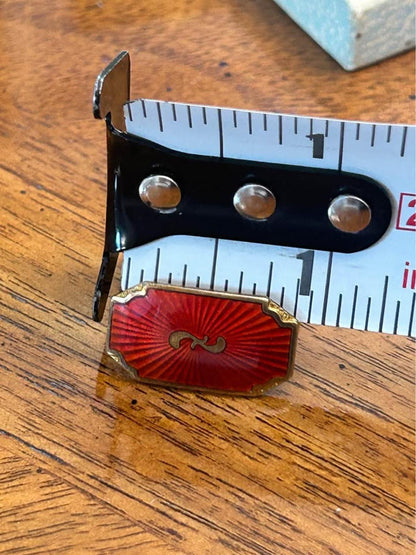 Vintage Norwegian Sterling Silver Vermeil & Red Guilloché Enamel Cufflinks, R.W.