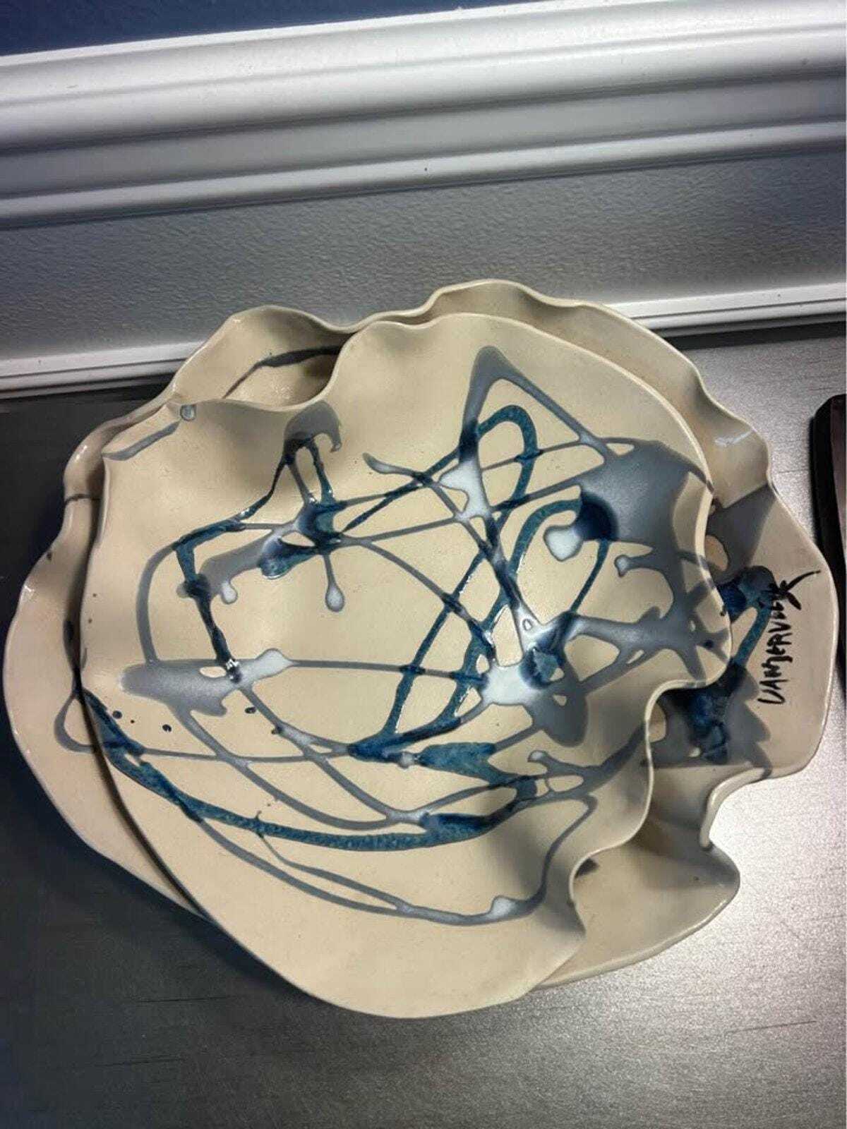 Vandervelik Studio Art Pottery Sculptural Double-Ruffle Vessel
