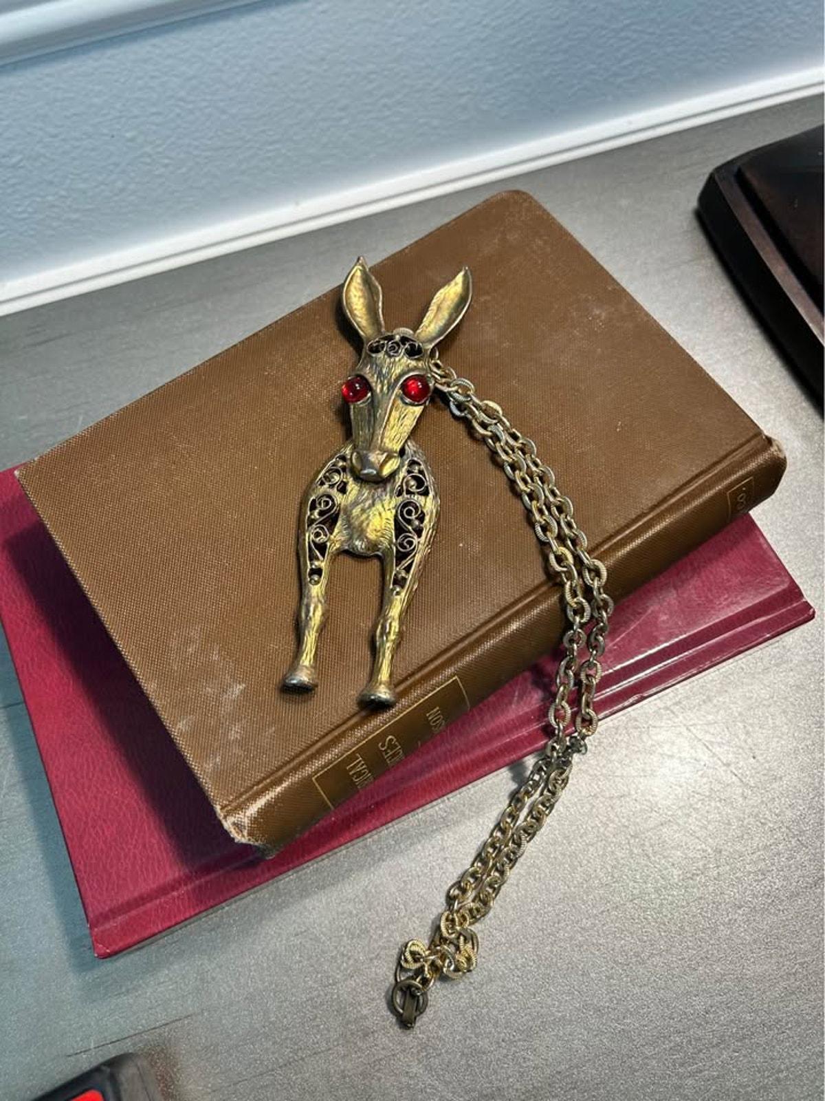 Juliana DeLizza & Elster Articulated Donkey Pendant Necklace, Vintage 1960s
