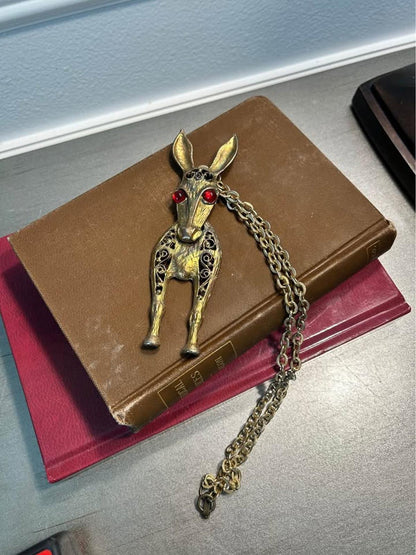 Juliana DeLizza & Elster Articulated Donkey Pendant Necklace, Vintage 1960s