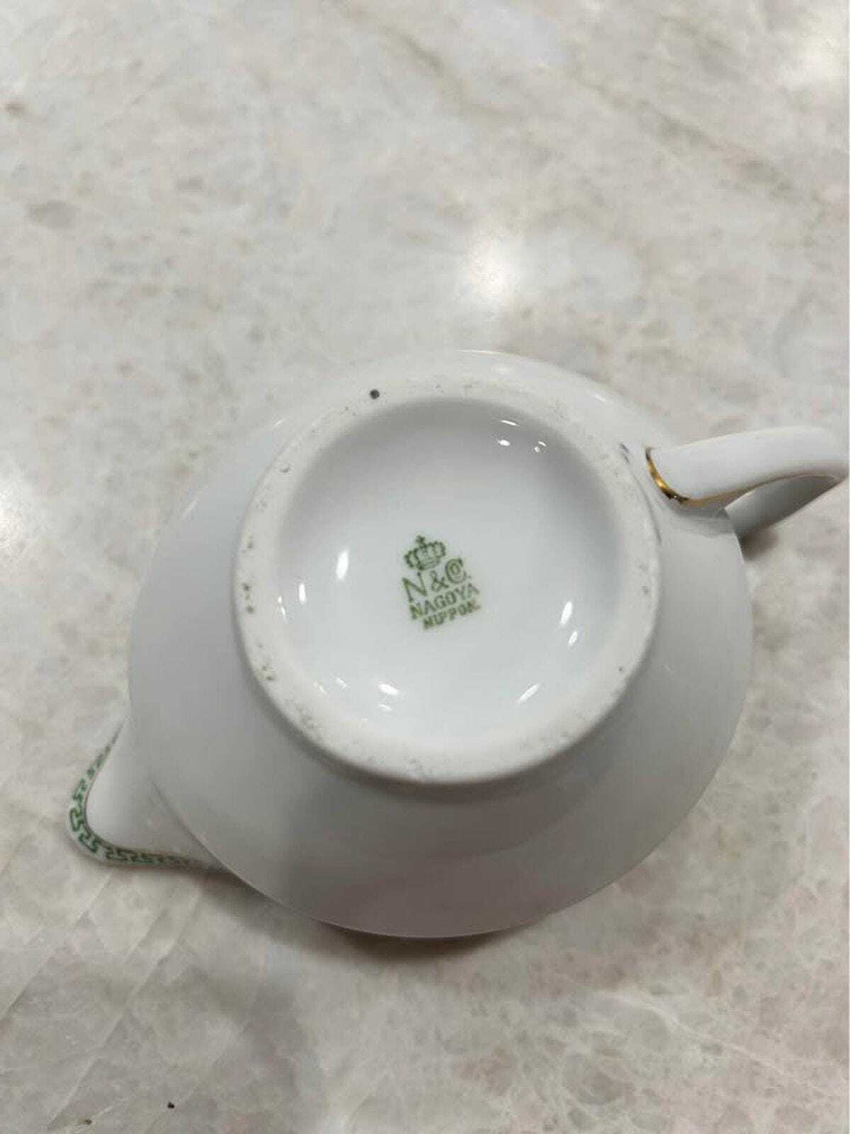 Antique N&C Nagoya Nippon Porcelain Sauce Boat | Green Greek Key Gold Trim Pitcher