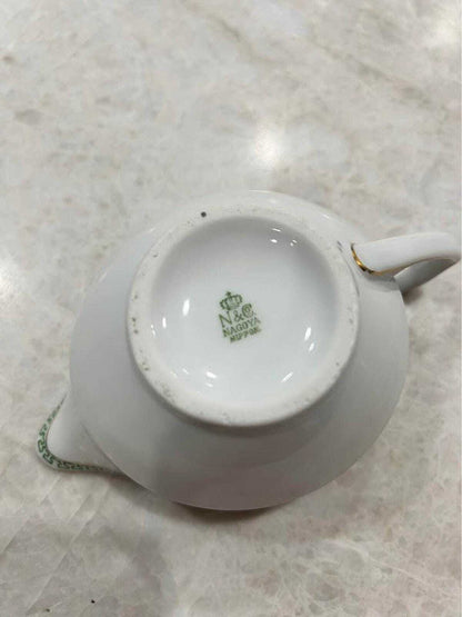 Antique N&C Nagoya Nippon Porcelain Sauce Boat | Green Greek Key Gold Trim Pitcher