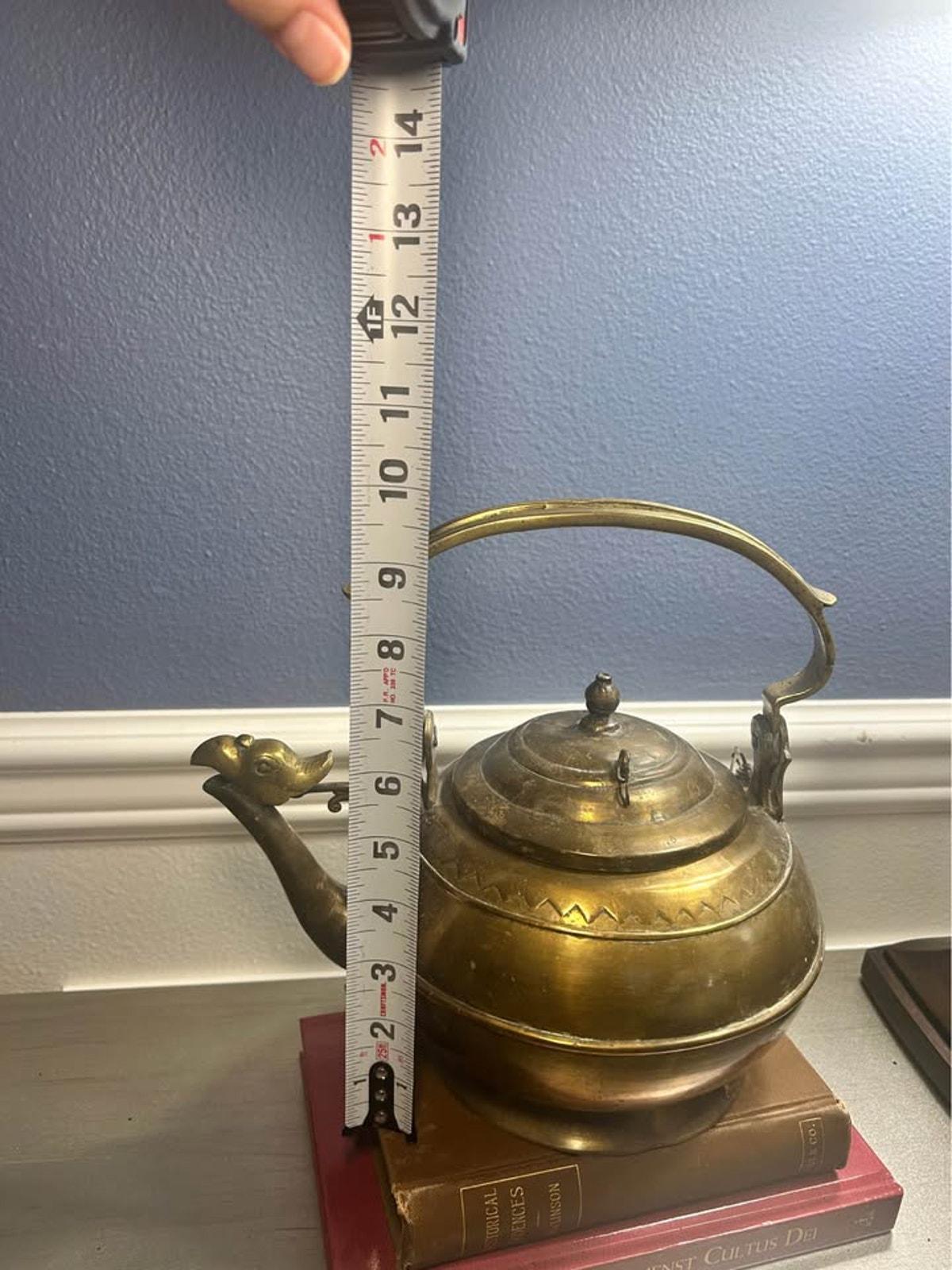 Antique Engraved Brass Teapot, Bird Head Spout, Sumatran Minangkabau Ceremonial Kettle