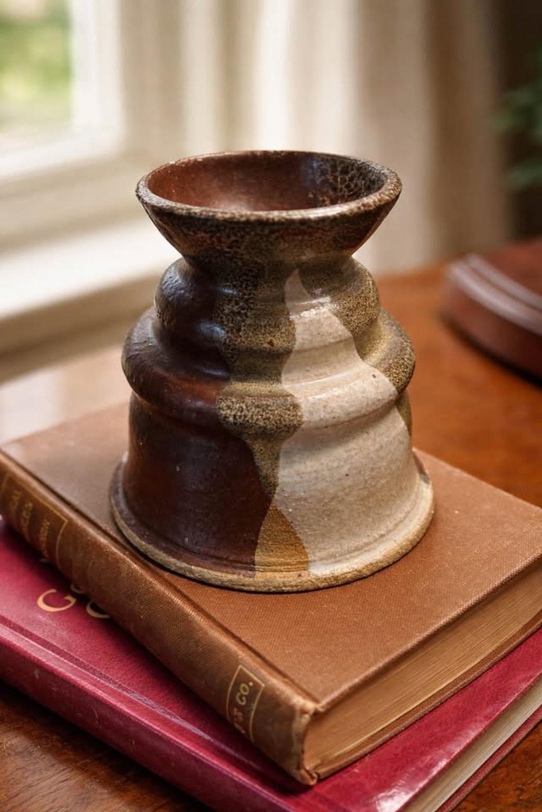 Radwick Studio Pottery Signed Brutalist Stoneware Vase / Candle Holder