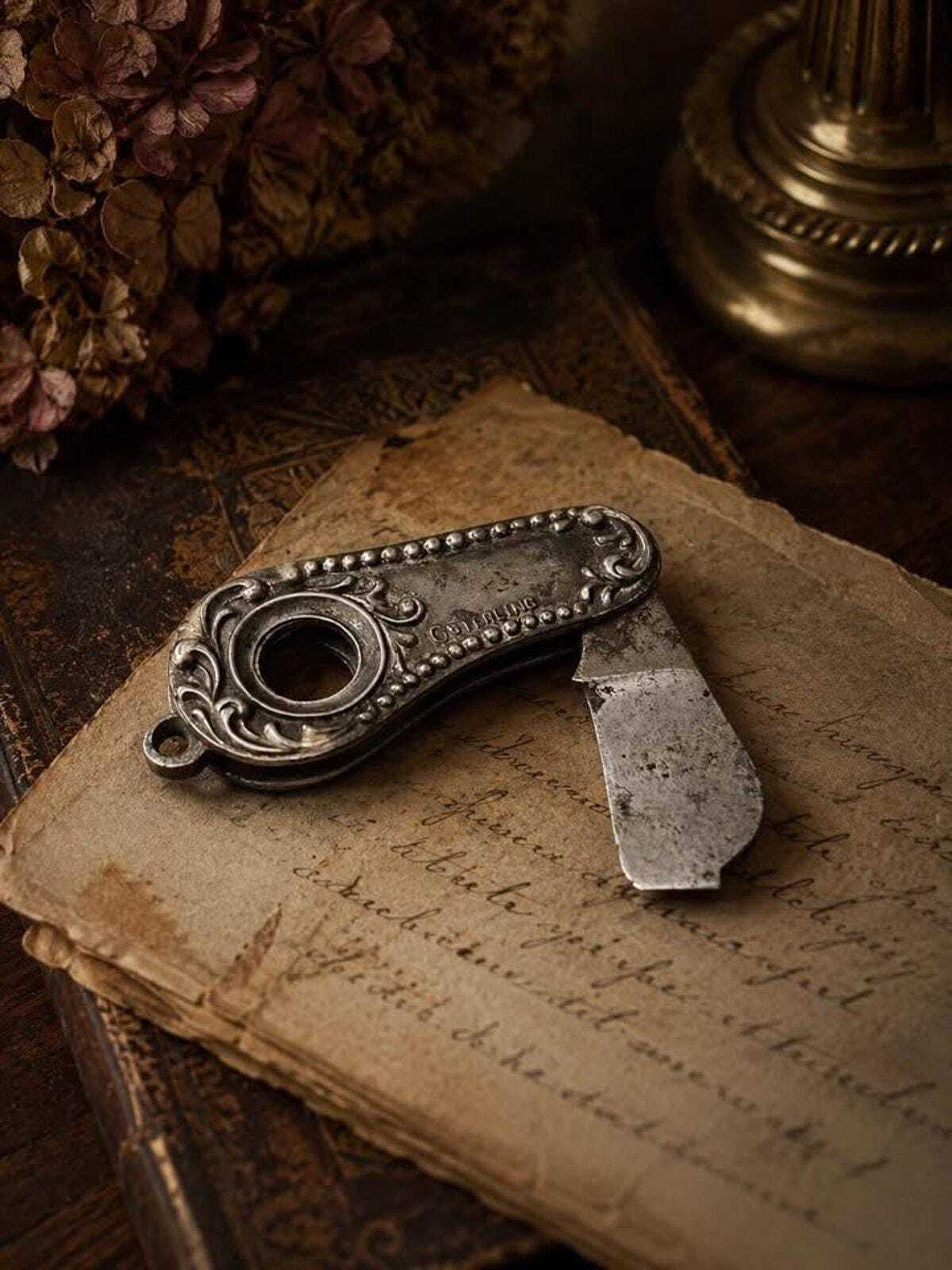 Antique Sterling Silver Watch Fob Pocket Knife Cigar Cutter