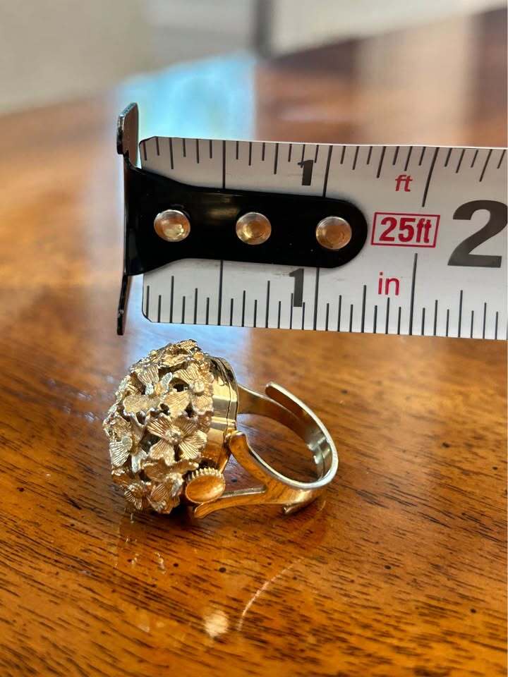 Vintage Sheffield Floral Dome Ring Watch Swiss Made Hidden Timepiece
