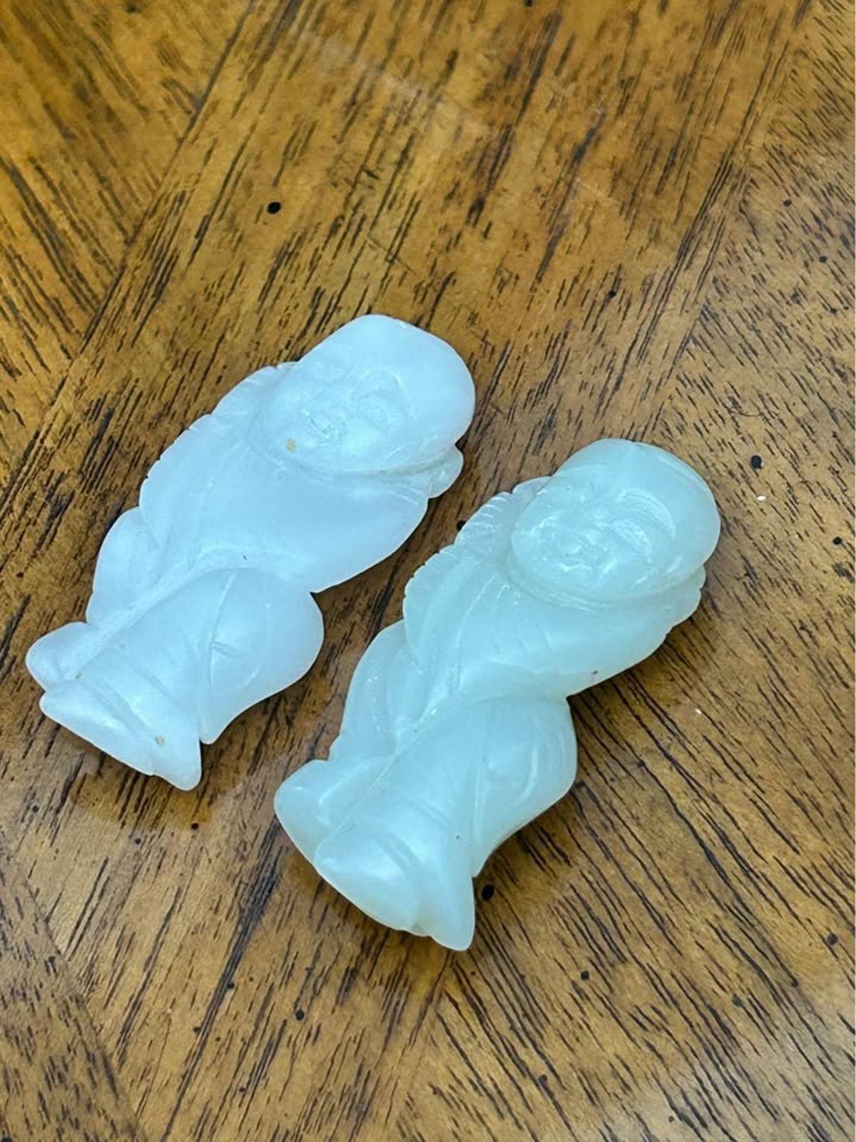 Antique Chinese Carved White Jade Tongzi Pendants Pair