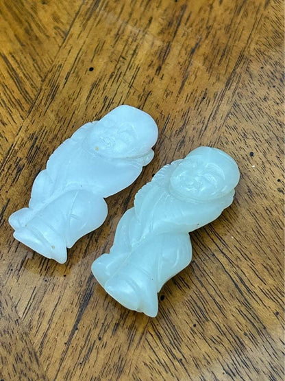 Antique Chinese Carved White Jade Tongzi Pendants Pair
