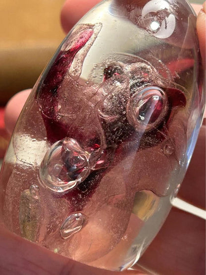 Vintage Clear and Pink Swirl Art Glass Egg Paperweight