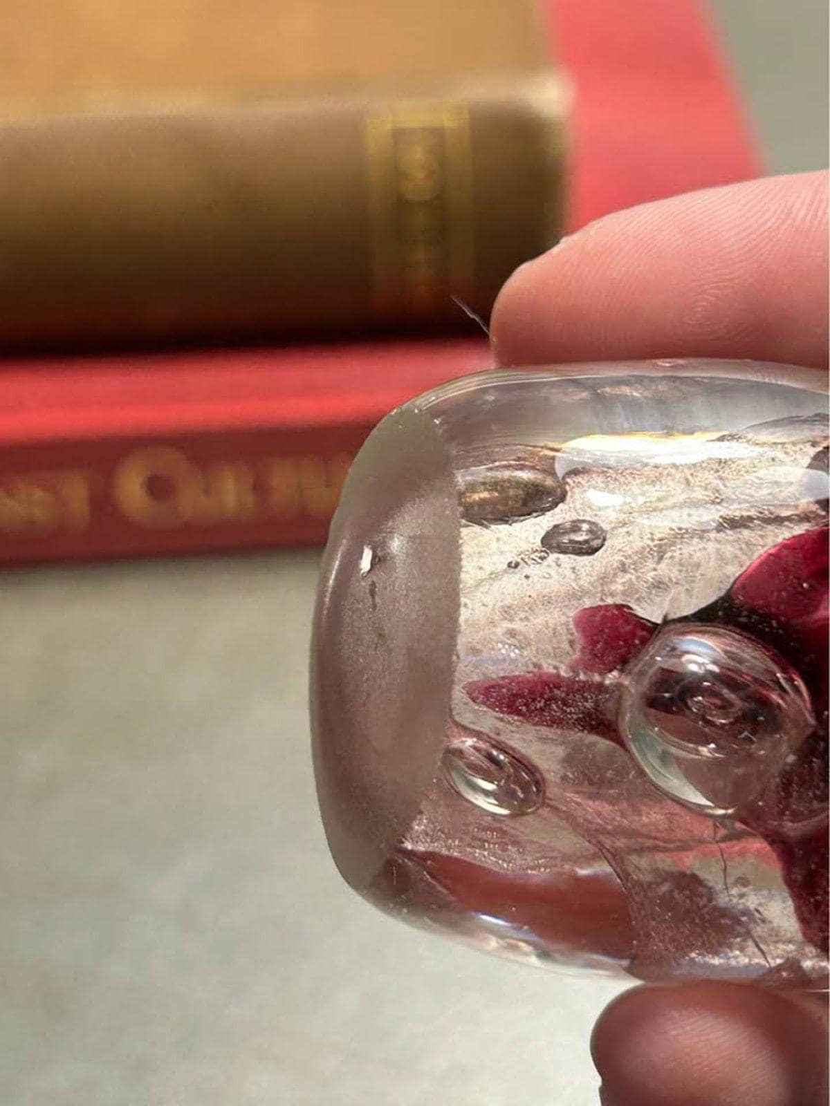 Vintage Clear and Pink Swirl Art Glass Egg Paperweight