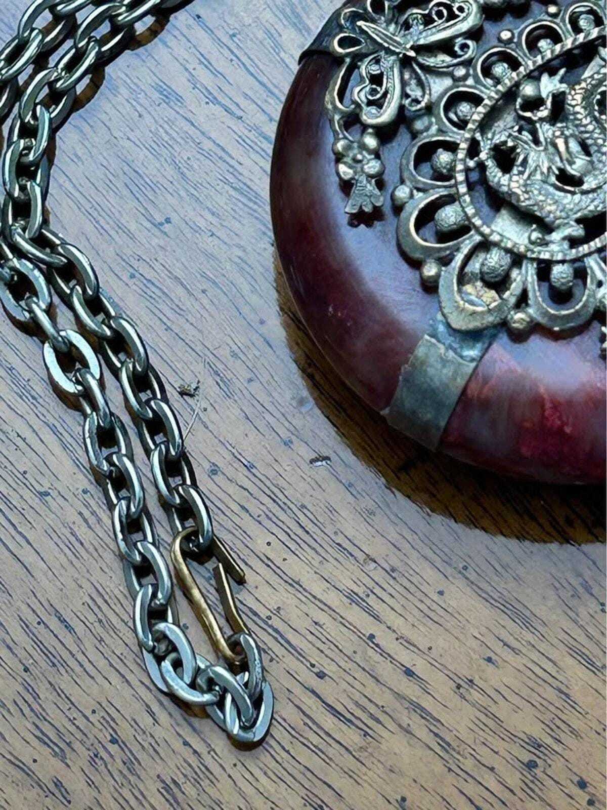 Vintage Chinese Export Carnelian Disc Dragon Pendant Necklace