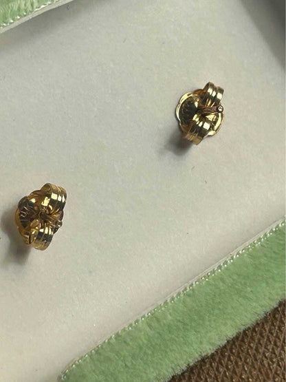 Vintage Russel Creations 14k Gold Carved Green Scarab Stud Earrings