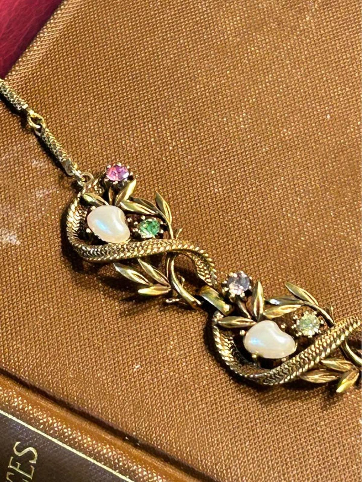 Unsigned Coro Book Piece Vine Choker Faux Pearl Pastel Rhinestone 1950s