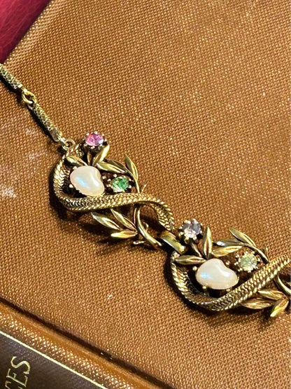 Unsigned Coro Book Piece Vine Choker Faux Pearl Pastel Rhinestone 1950s