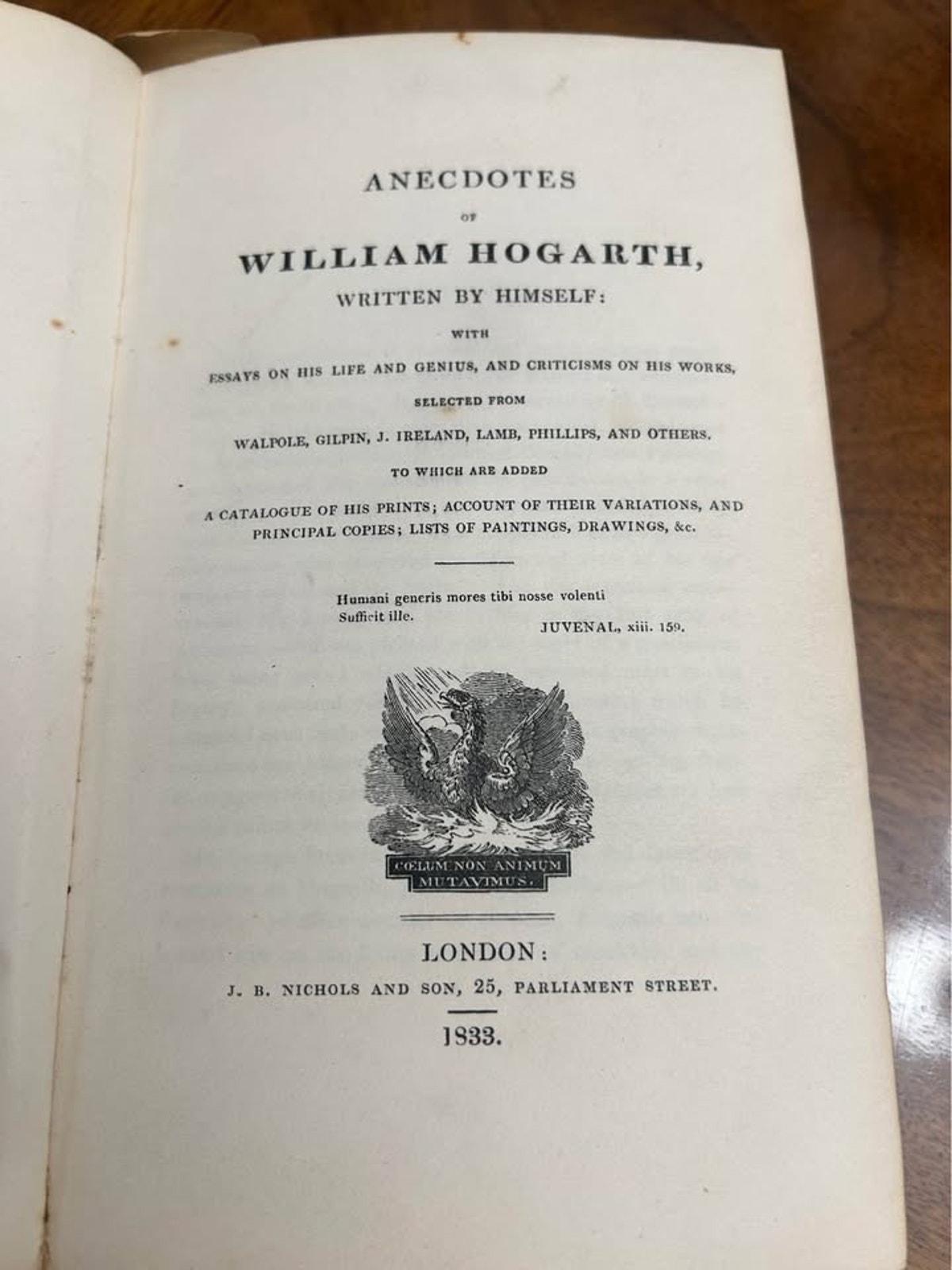 Antique 1833 Anecdotes of William Hogarth Book | J.B. Nichols | Half Leather Binding