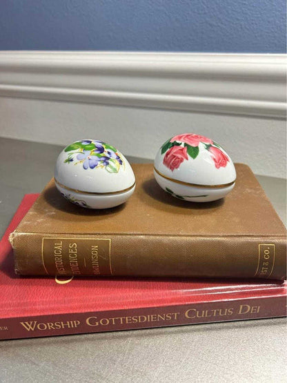The Danbury Mint Limited Edition Floral Porcelain Egg Trinket Boxes (1980-1981)