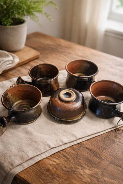 Hand-Signed Studio Stoneware: French Onion Soup & Lidded Casserole Set