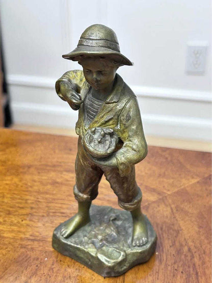 Antique French Bronze Peasant Boy Sculpture by Goyeau
