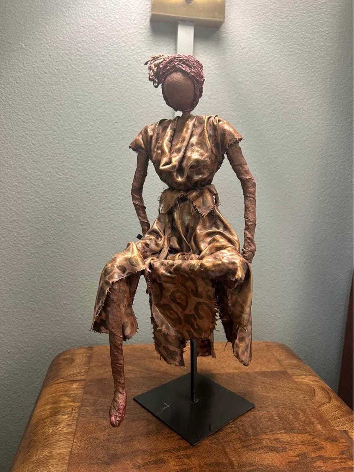 Seated Figure in Leopard Print - 15" Paverpol Textile Sculpture
