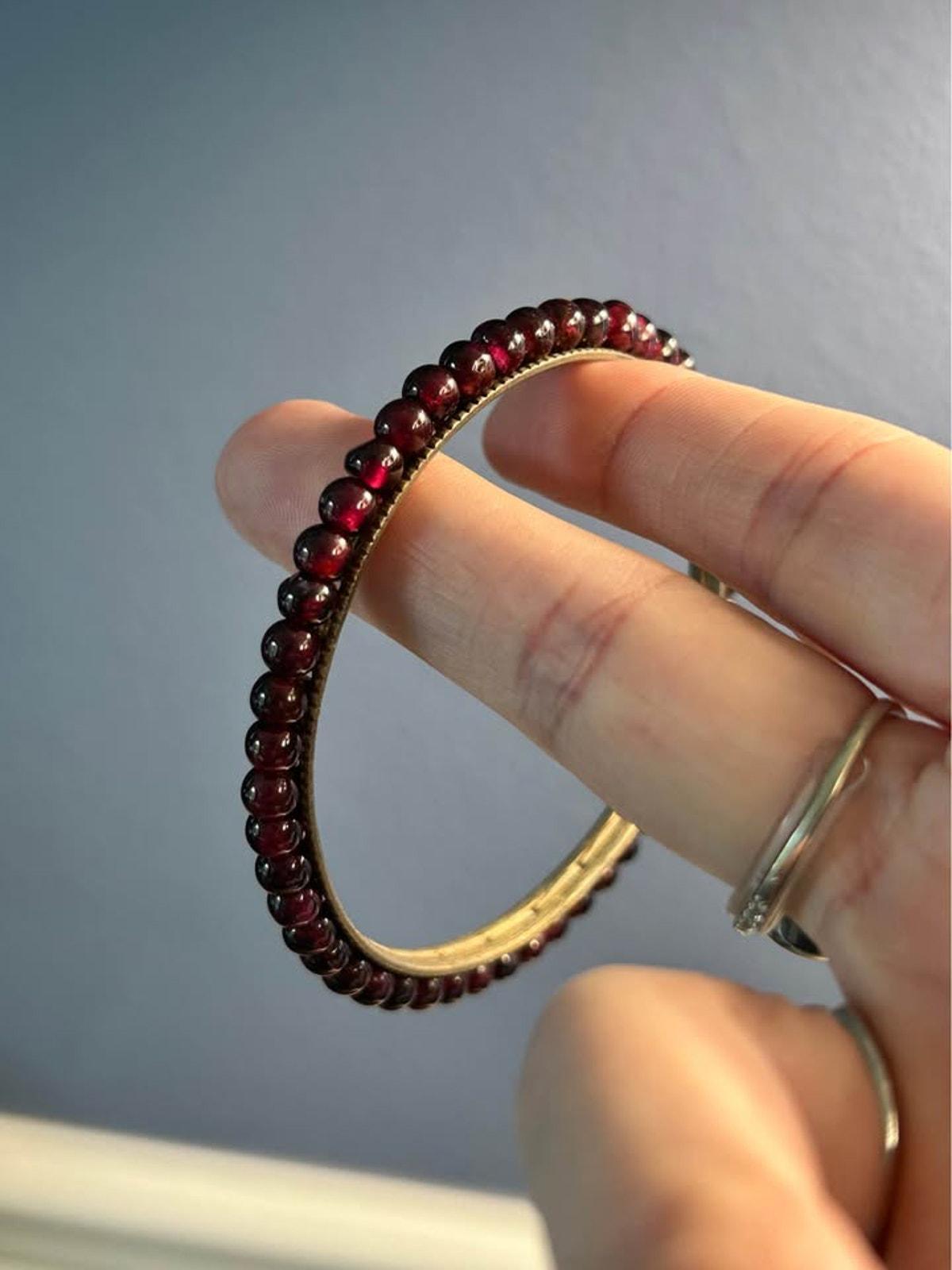 Victorian Bohemian Garnet Bangle in Gold-Washed Tombak