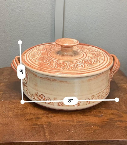 Barbara G. Childs Hand-Carved Studio Pottery Casserole Dish & Platter Set