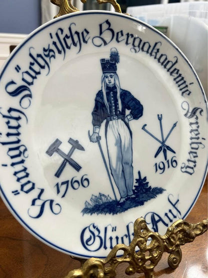 Antique 1916 Meissen Porcelain Plate - Royal Saxon Mining Academy Freiberg