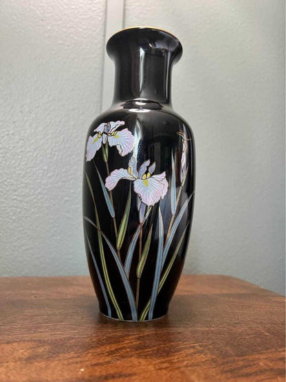 Kyoritsu Japan Black Porcelain Iris Vase