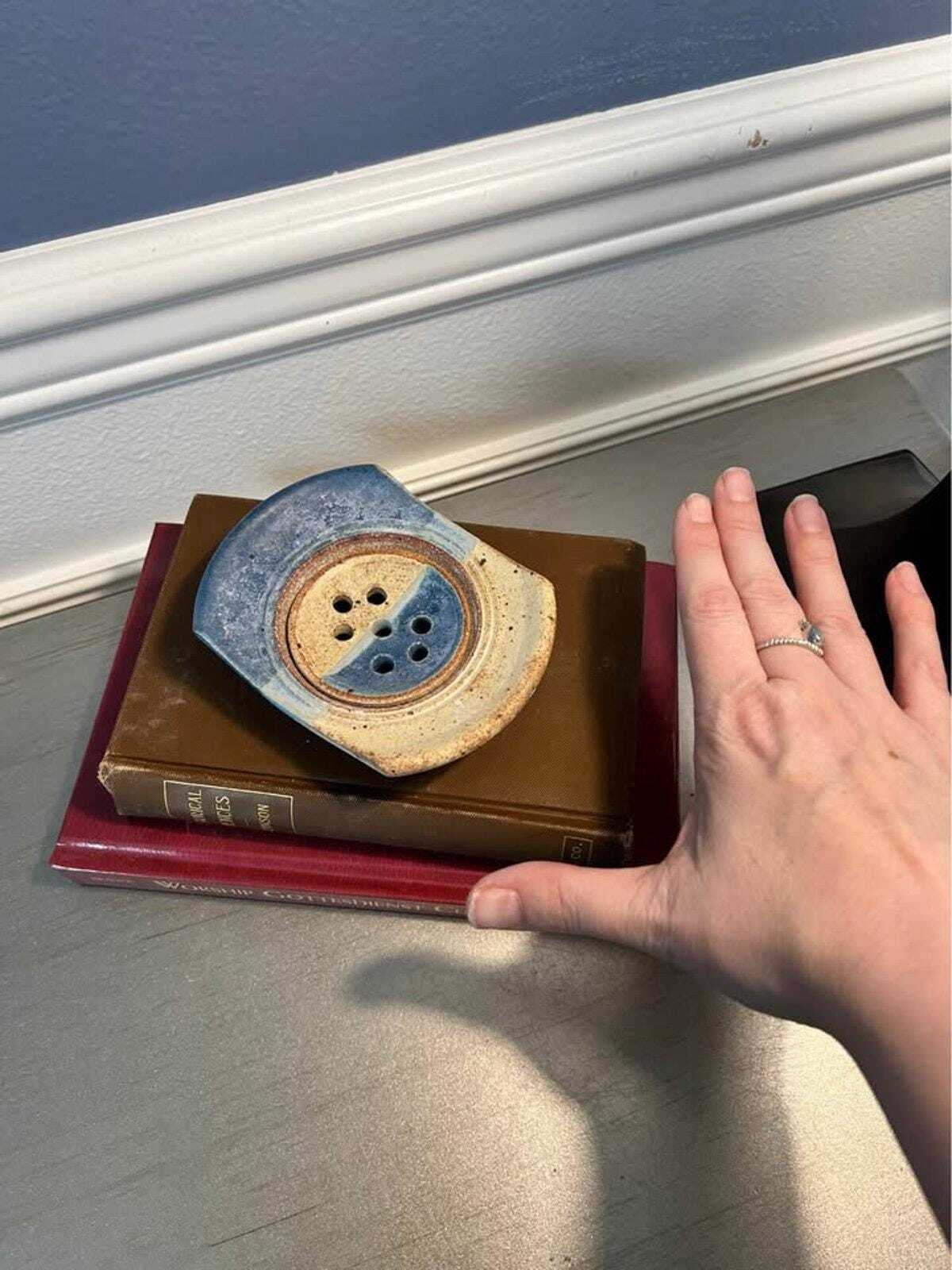 Studio Pottery Two-Piece Ceramic Soap Dish - Blue and Sand Glaze