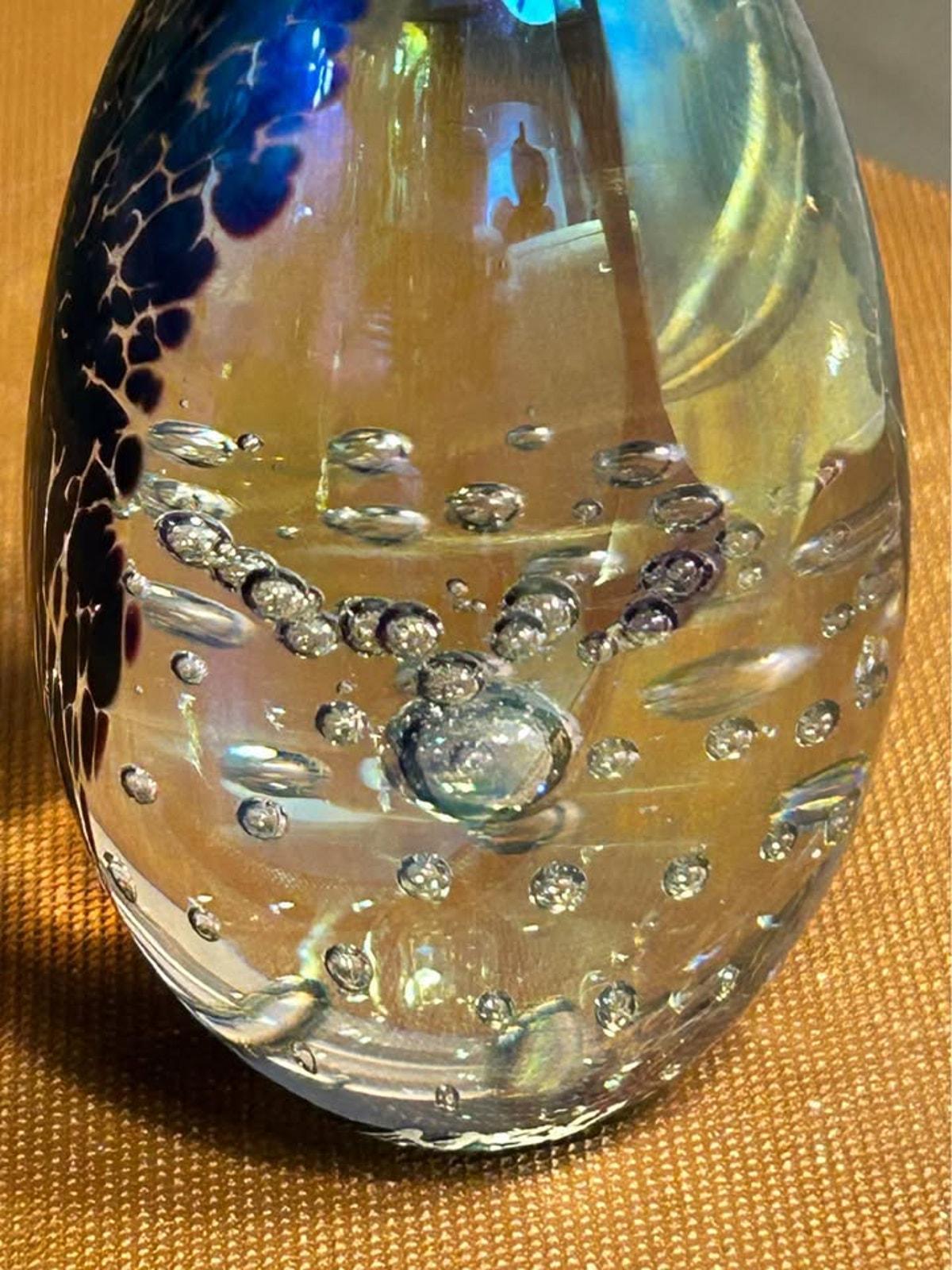 Vintage Signed MSH 1990 Mount St. Helens Ash Dichroic Art Glass Egg Paperweight