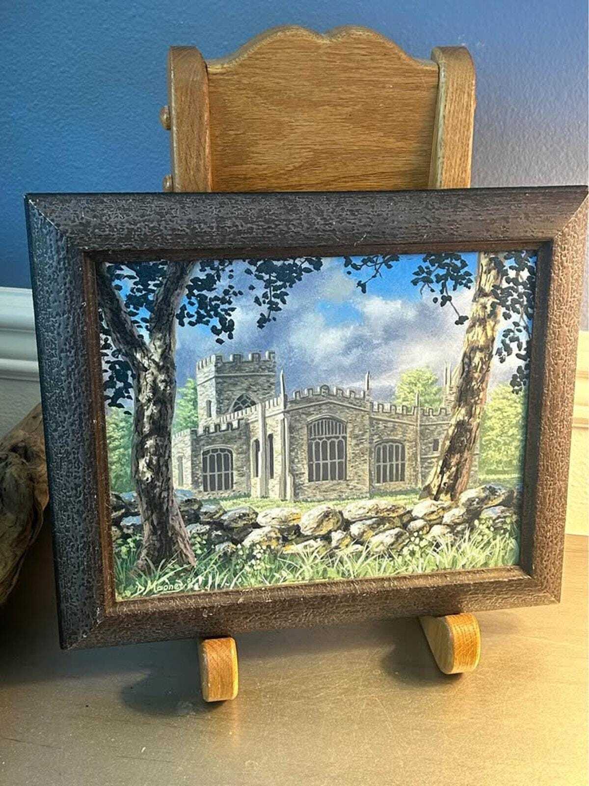 Vintage 1984 D. Mooney Original English Parish Church Landscape Painting