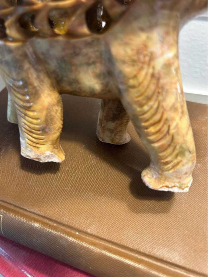 Vintage Hand-Carved Jali Soapstone Elephant Sculpture with Inner Baby Elephant
