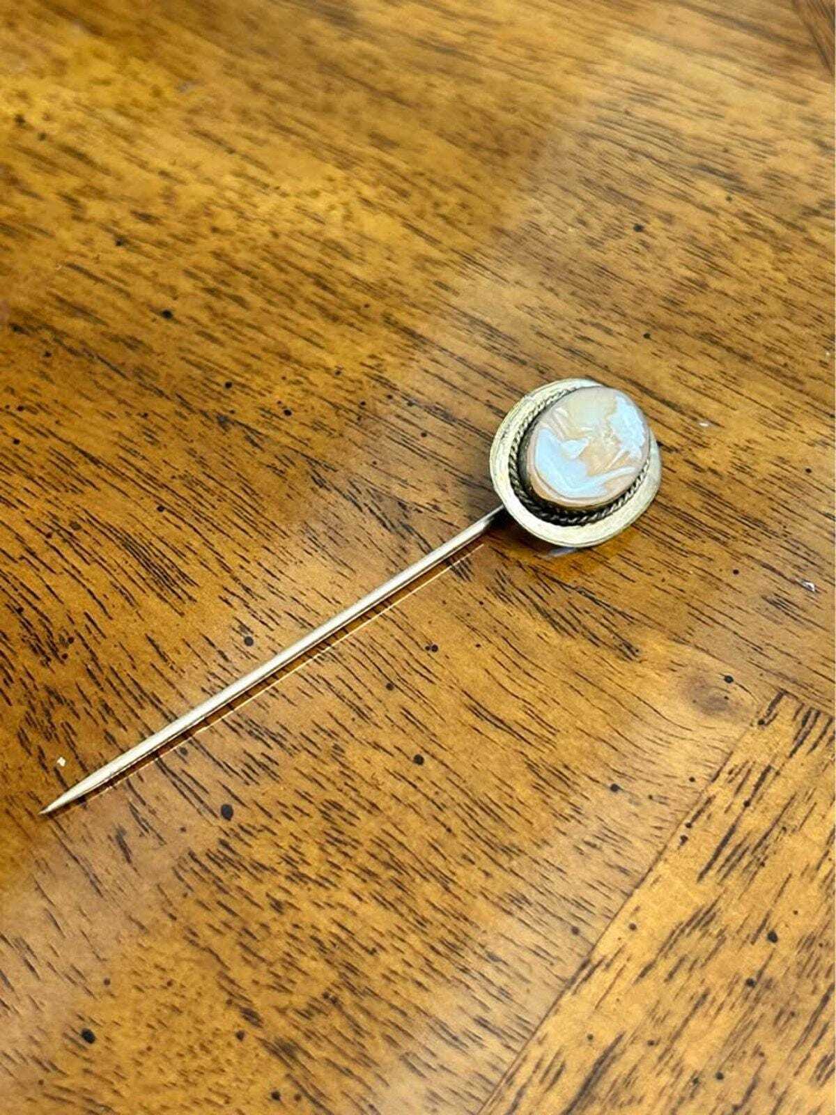 Antique Victorian Rebecca at the Well Scenic Cameo Stick Pin