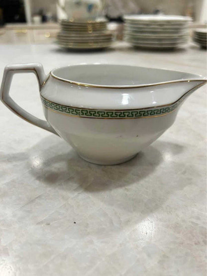 Antique N&C Nagoya Nippon Porcelain Sauce Boat | Green Greek Key Gold Trim Pitcher