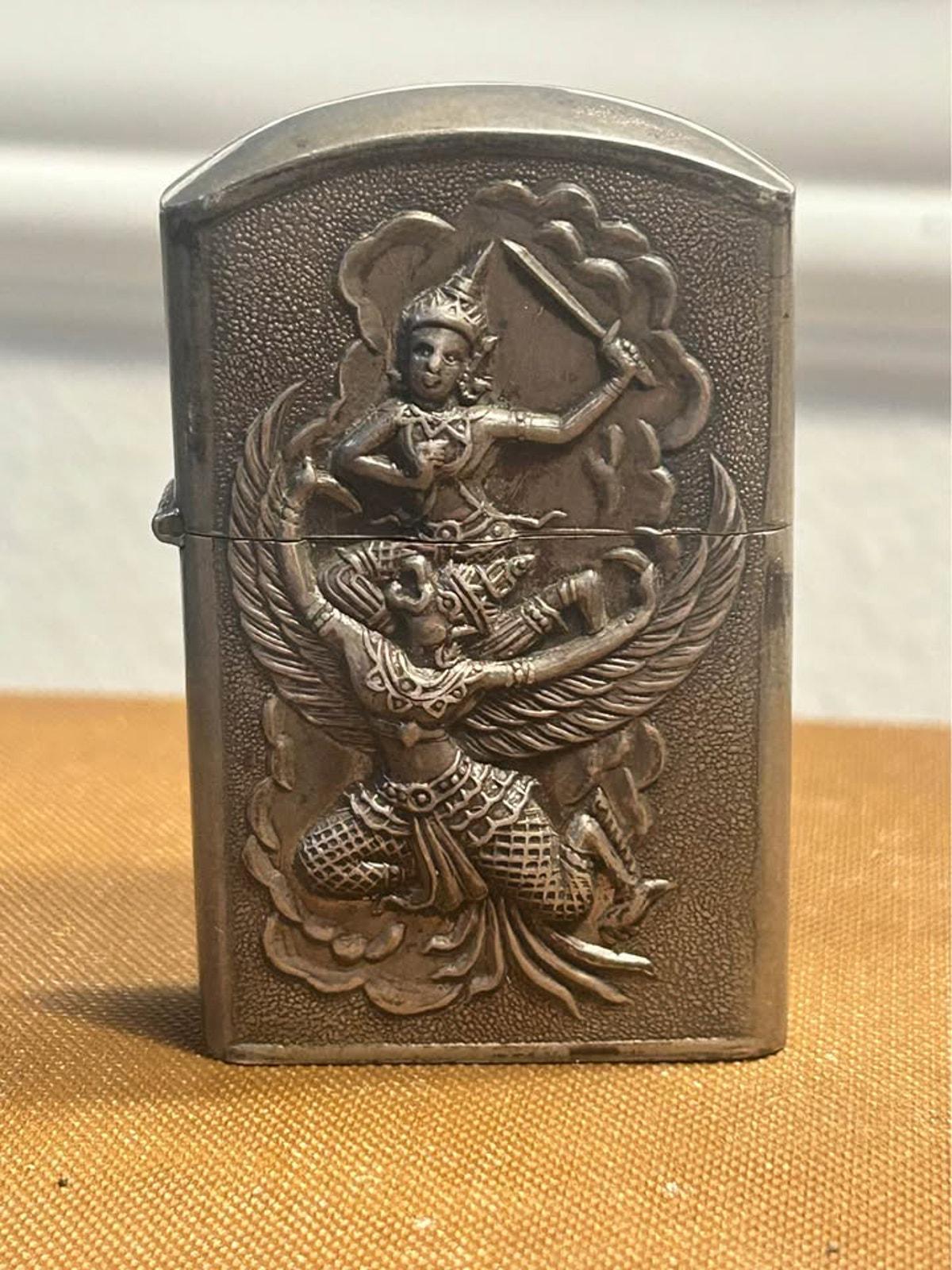 Vintage Siam Sterling Silver Repoussé Lighter Case Hanuman Ramakien
