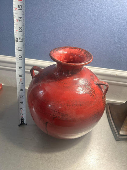 Large Distressed Red Italian Art Pottery Vase