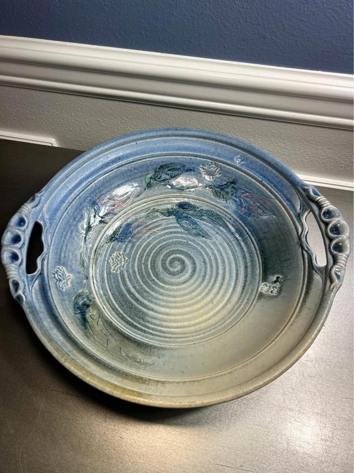 Walter Sargent 1987 Signed Large Floral Stoneware Bowl - 15.5 Inch