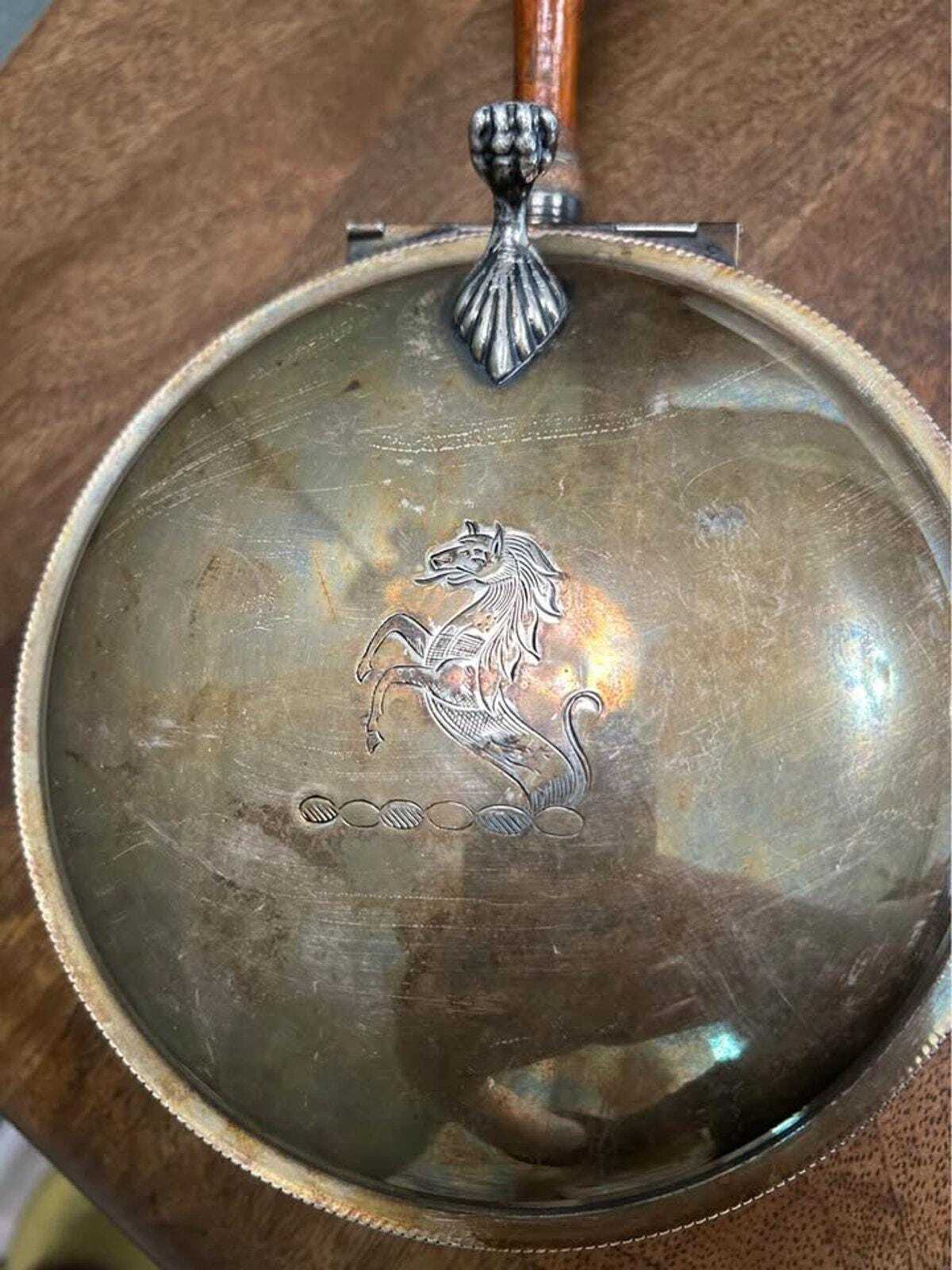 Rare Benedict Mfg. Co. Silver Plate Silent Butler with Engraved Heraldic Crest