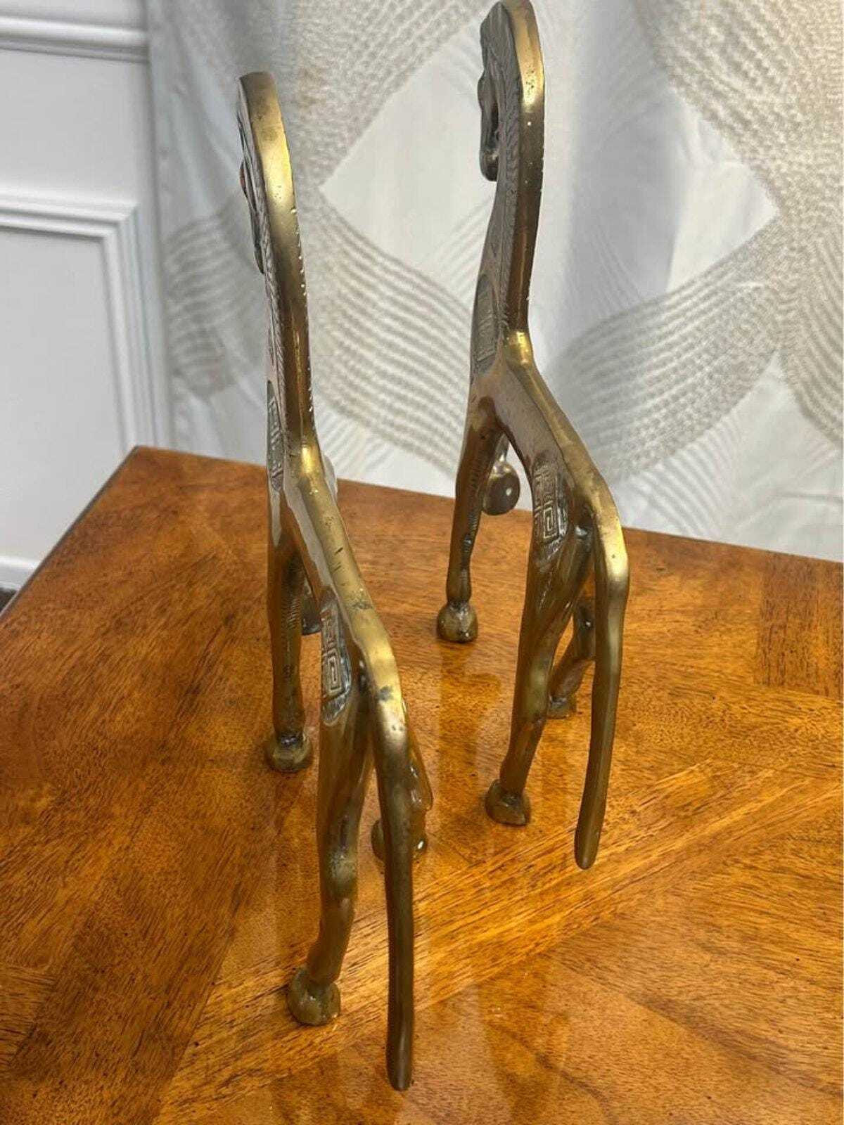 Vintage Mid-Century Brass Greek Geometric Horse Figurines | Etruscan Revival Sculptures | Frederick