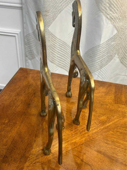 Vintage Mid-Century Brass Greek Geometric Horse Figurines | Etruscan Revival Sculptures | Frederick