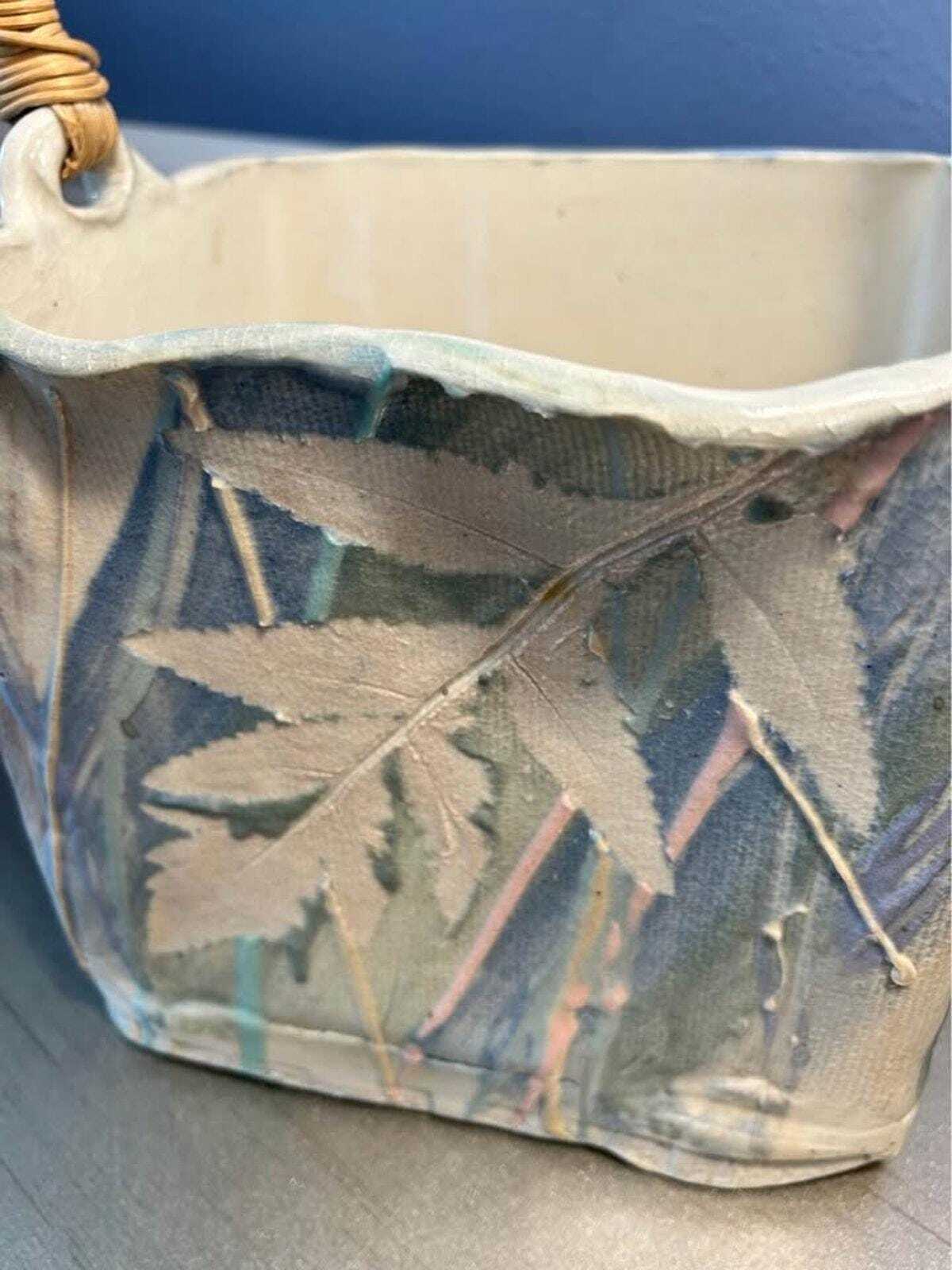 Hannegan Studio Art Pottery Square Basket with Bentwood Handle