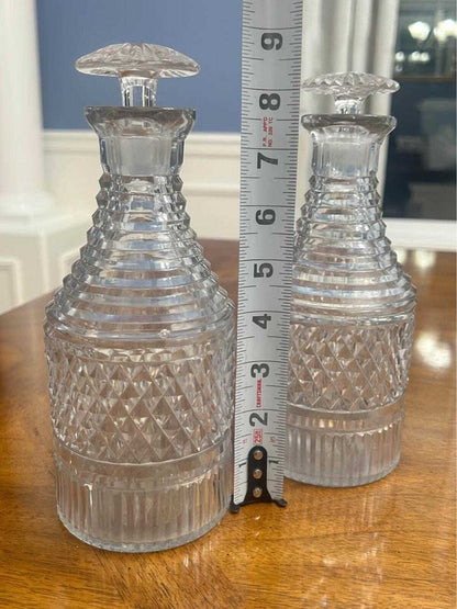 Vintage Cut Crystal Step-Neck Decanter Pair | Anglo-Irish Georgian Style Barware